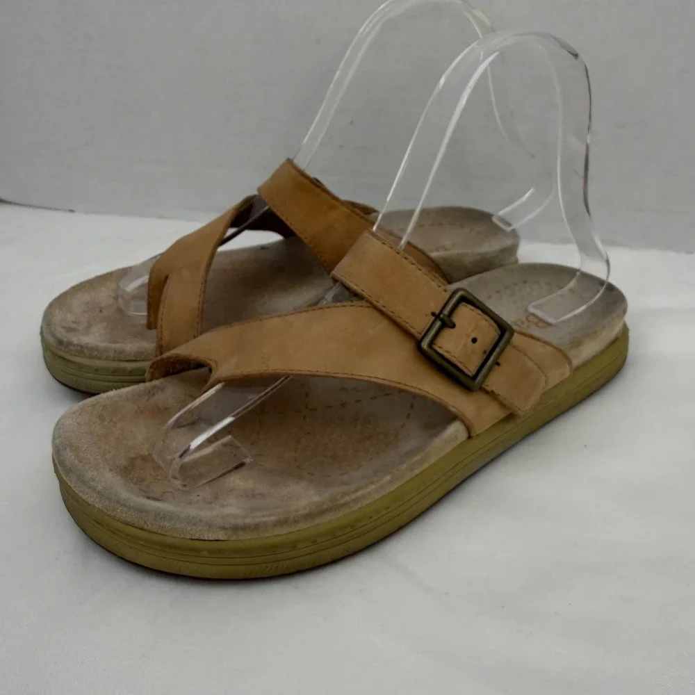 GH Bass Tan Leather Toe Loop Slide Sandals Buckle Strap Womens 6M 4235-260